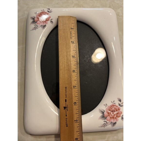 Vtg Ceramic Victorian Rose 8.75x6.75 Photo Frame Oval Inset Tabletop White - Picture 8 of 9